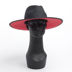 Classical Unisex Wide Brim Splice Two Tone Wool Fedora Winter Warm Wide Brim Women Hats Red Black Ladies Church Derby Dress Hat