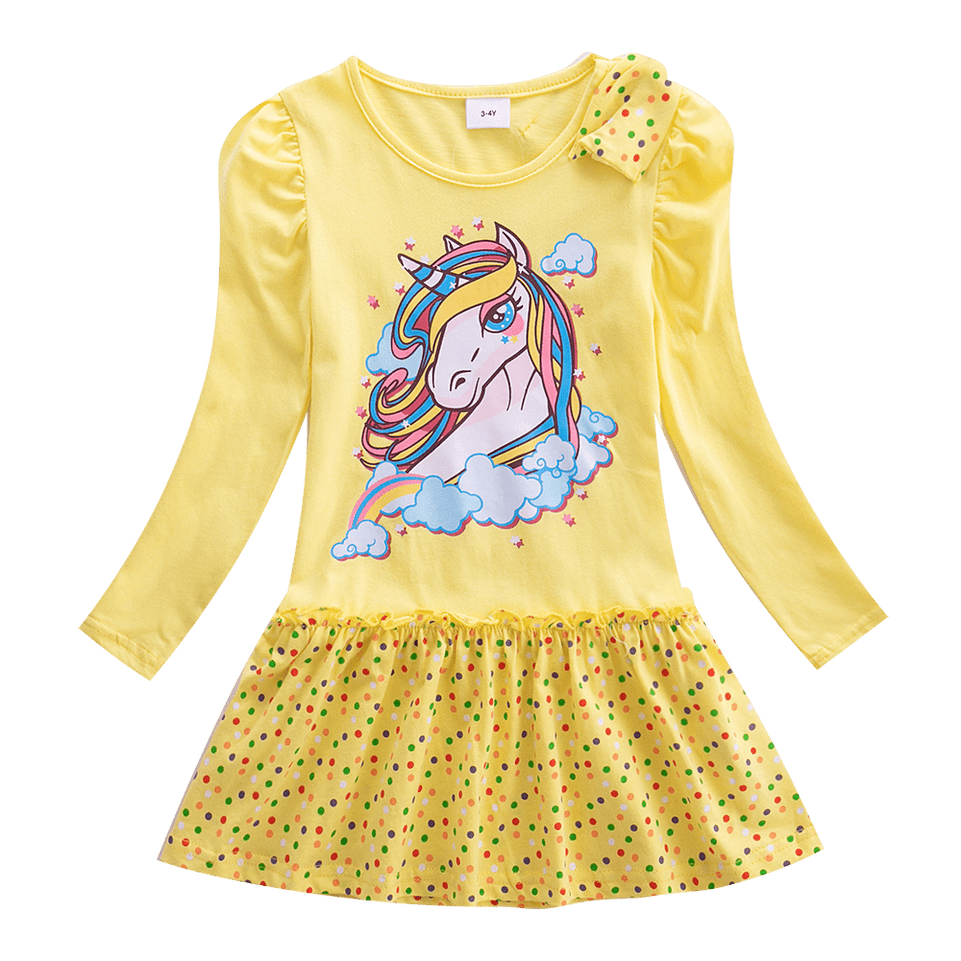 Girls Long Sleeve Star Embroidered Dress Girls Autumn New Style Two Pocket Rainbow Striped Sleeve Cotton Dress LH5809