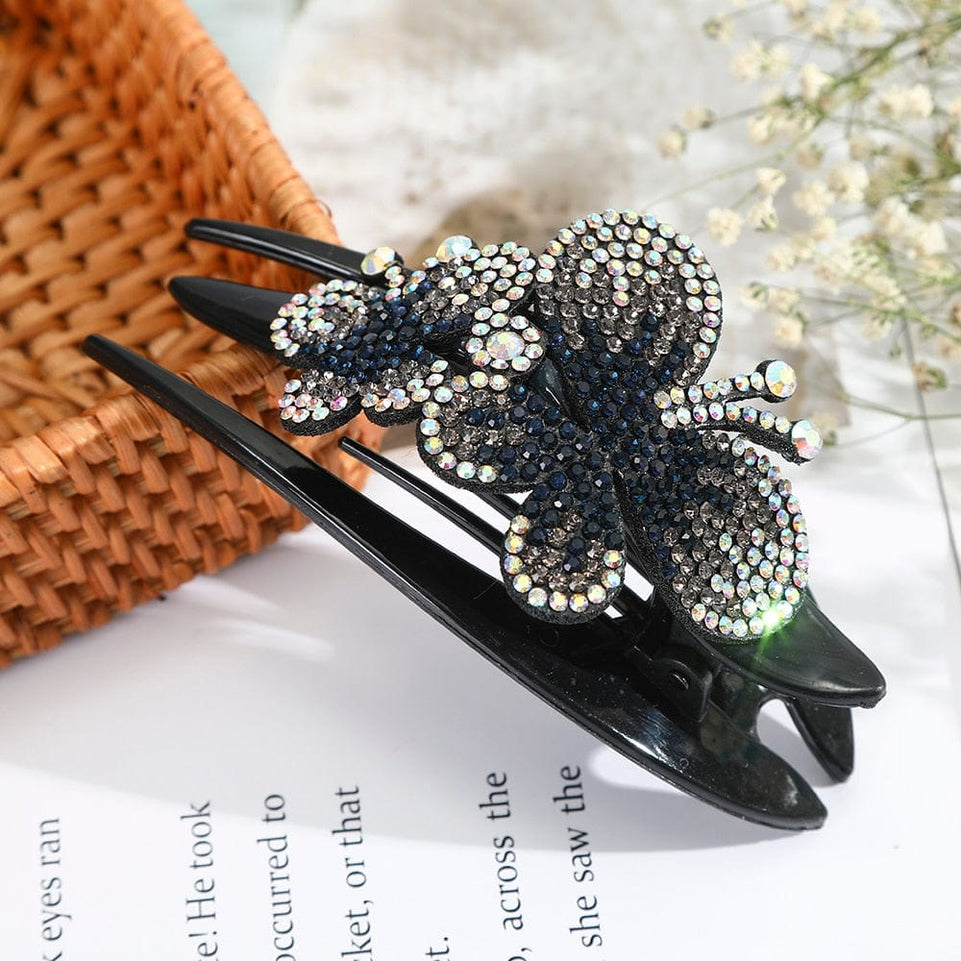 Rhinestone Hairpin Flower Leaf Butterfly Duckbill Hair Claws Retro Hair Clips Accessories For Women Shinning Ponytail Headwear