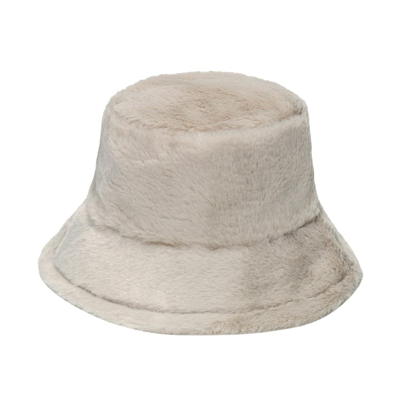 FOXMOTHER Winter Outdoor Vacation Lady Panama Black Solid Thickened Soft Warm Fishing Cap Faux Fur Rabbit Bucket Hat For Women