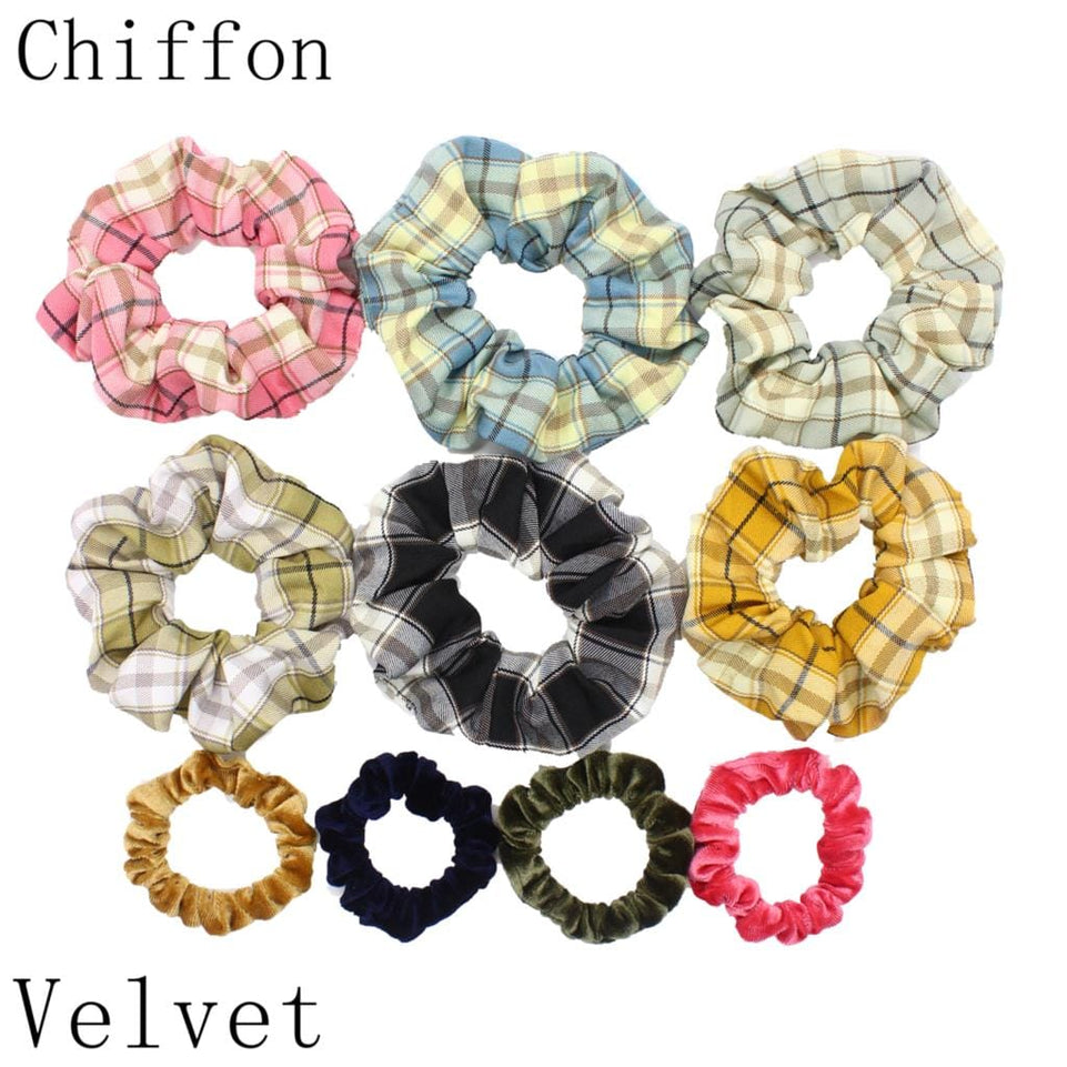 Scrunchies Set Hair Accessories Velvet Chiffon ties band Sequins organza Ponytail Holder Headwear No Crease Leopard Solid  10pcs