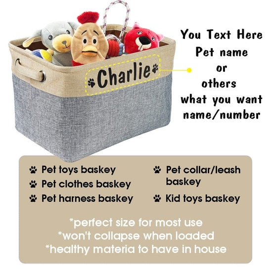 Personalized Pet Dog Toy Storage Basket Dog Canvas Bag Foldable Pet Toys Linen Storage Box Bins Dog Accessories Pet Supplies - Wowza