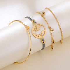 IPARAPunk Gold Color Crystal Thick Chain Bracelet Female Bohemian Geometric Chain OT Buckle Bracelet Set Jewelry Girl Party Gift