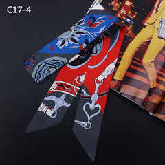 Silk Scarf For Women Letter chain Printed Handle Bag Ribbons Brand Fashion Head Scarf Small Long Skinny Scarves