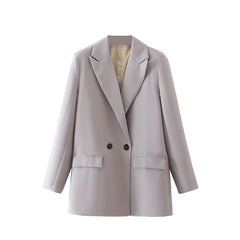 Autumn and spring women's blazer jacket casual solid color double-breasted pocket decorative coat