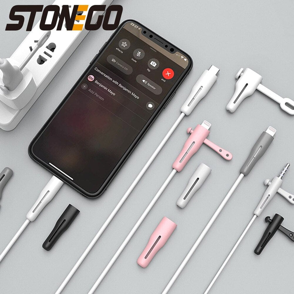 STONEGO 2 in 1 Charging Cable Protector Phones Cable holder Cover cable winder clip USB Charger Cord management cable organizer