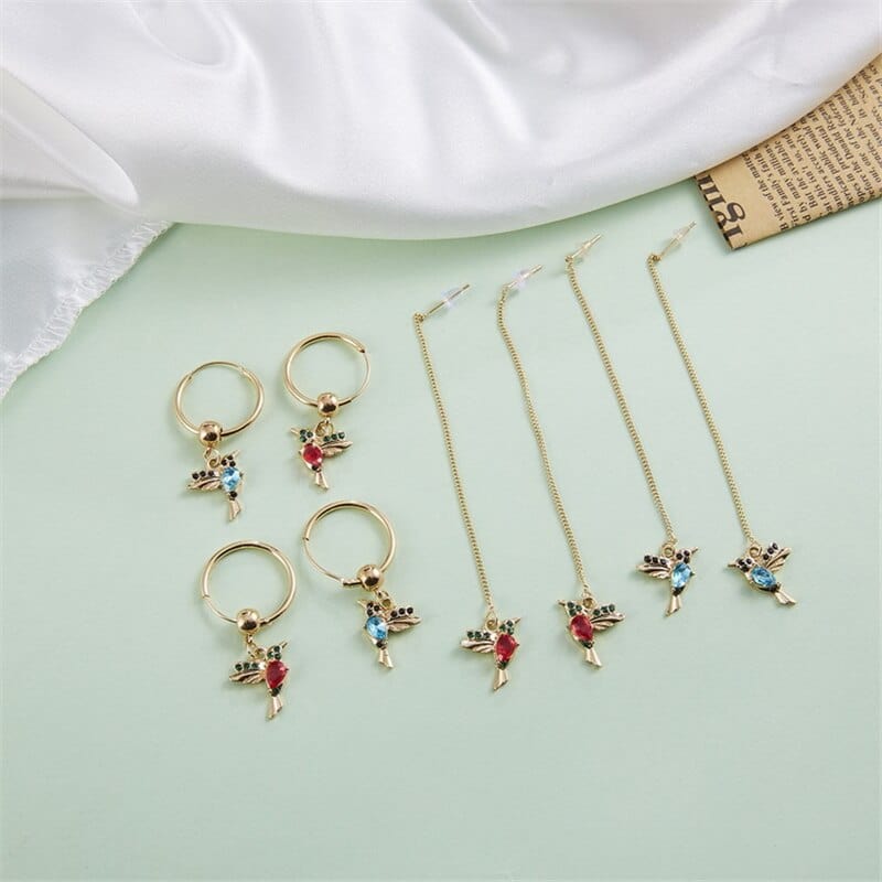 Exquisite Bird-shaped Hummingbird Hoop Pendant Crystal Pendant Earrings Tassel Bird Earrings for Women's Wedding Jewelry