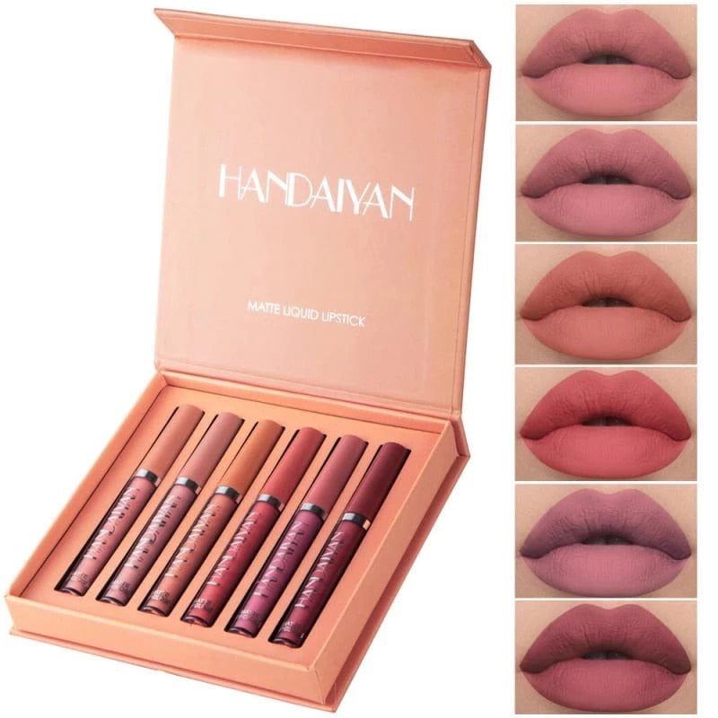 HANDAIYAN 6Colors/Sets Sexy Matte Liquid Lipstick Lip Glaze Sets Natural Moisturizer Waterproof Velvet Lip Glosses Makeup