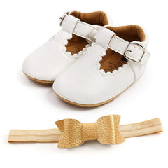 Sequins Baby Shoes Leather Toddler Baby Girl First Walkers Sets Headband Bow-knot Soft Sole Hook & Loop Bling Shoes for Girls