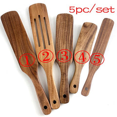 7pcs/set Teak Natural Wood Tableware Spoon Ladle Turner Rice Colander Soup Skimmer Cooking Spoon Scoop Kitchen Reusable Tool Kit - Wowza