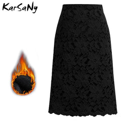 Women A-line Skirt Lace Elegant Office Skirts Womens Black Pencil Velvet Skirt For Women Warm Skirts Knee-length High Waist 2021