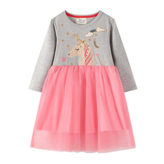 Long Sleeve Rainbow Girls Dress Clothing Party Tutu Baby Cotton Princess Cute Birthday Gift Halloween Kid Dress