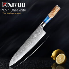 XITUO Kitchen Knives-Set Damascus Steel Chef Knife Cleaver Paring Utility Bread Knife Cooking Tool Blue Resin Handle 1-6Pcs/Set - Wowza