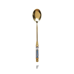 Stainless Steel Dessert Spoon Ceramic Long Handle Icecream Spoon Teaspoon Gold Coffee Cake Fruit Milk Spoon Kitchen Tableware - Wowza