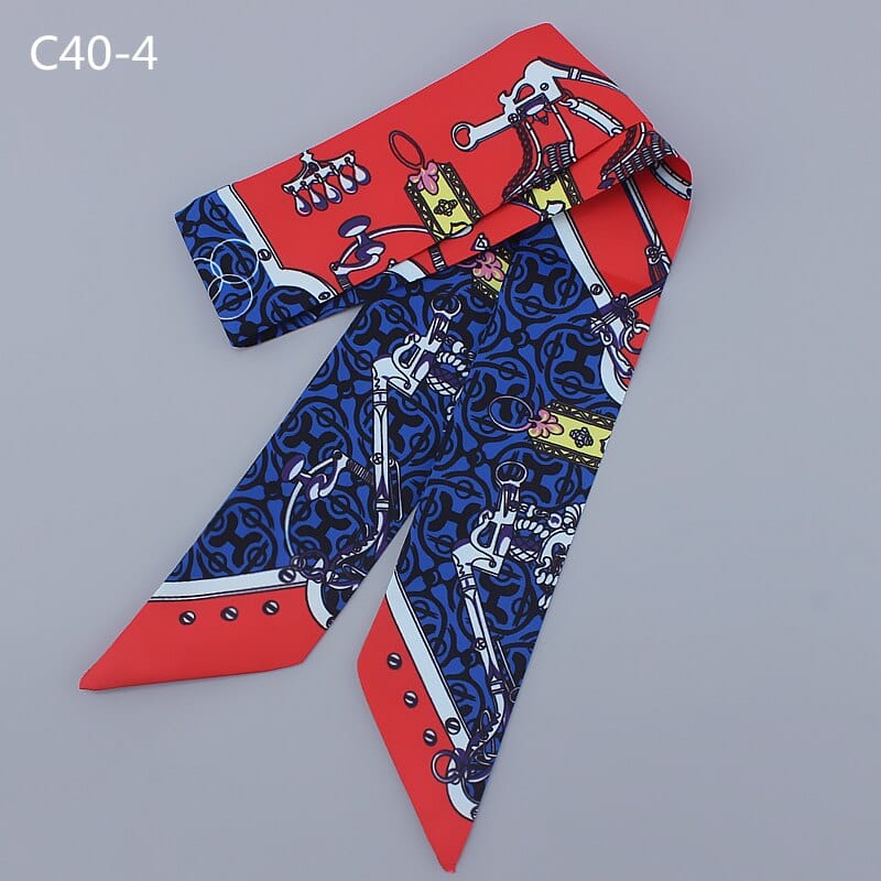 Silk Scarf For Women Letter chain Printed Handle Bag Ribbons Brand Fashion Head Scarf Small Long Skinny Scarves