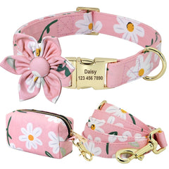 Floral Persoalized Dog Collar Fashion Printed Custom Nylon Dog Collars With Free Engraved Nameplate For Small Medium Large Dogs