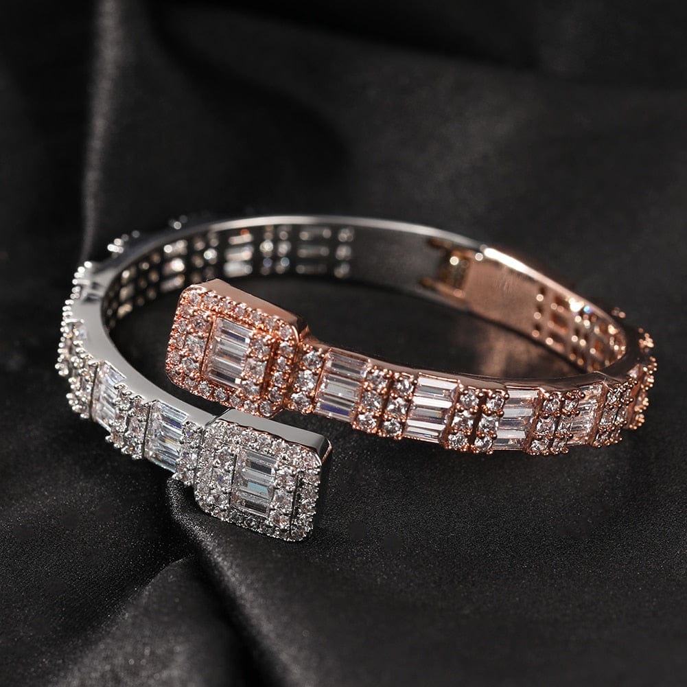 THE BLING KING CZ Custom Opened Square Zircon Baguette Iced Out Adjustable Bracelet  For Men Luxury