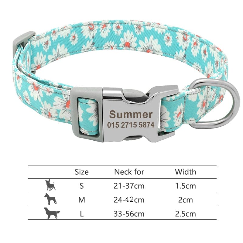 Customized Printed Pet Collar Nylon Dog Collar Personalized Free Engraved Puppy ID Name Collar for Small Medium Large Dogs Pug - Wowza