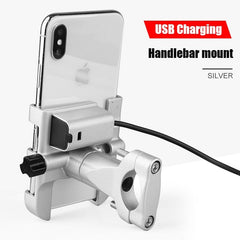 Aluminium Motorcycle Bike Phone Holder Stand With USB Charger Moto Bicycle Handlebar Mirro  Mobil Bracket Support Mount