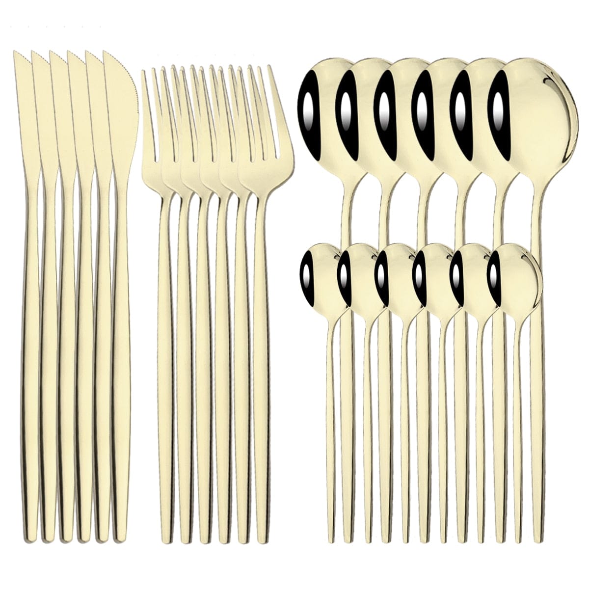 24Pcs Mirror Gold Dinnerware Cutlery Set Stainless Steel Tableware Set Knife Fork Coffee Spoon Party Flatware Silverware Set - Wowza