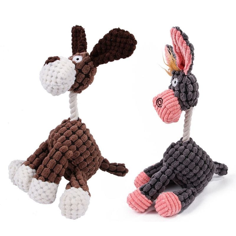 Fun Pets Toy Donkey Shape Corduroy Chew Toy For Dog Puppy Squeaker Squeaky Plush Bone Molar Dog Toy Pet Training Dog Accessories