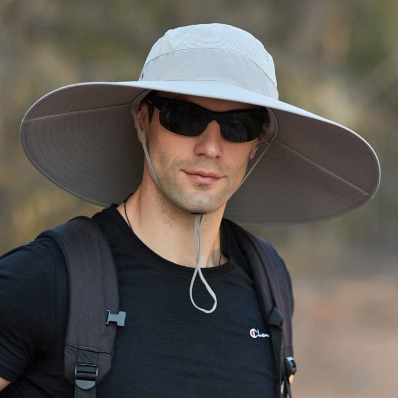 K114Panama Men's Hat Big Brim Bucket Hat Fashionable Outdoor Climbing Fishing Hat Sunscreen Mesh Breathable Cap Summer