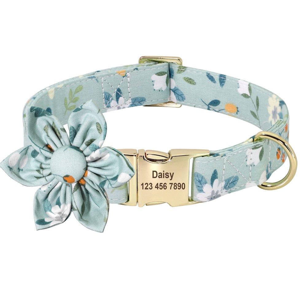 Floral Persoalized Dog Collar Fashion Printed Custom Nylon Dog Collars With Free Engraved Nameplate For Small Medium Large Dogs