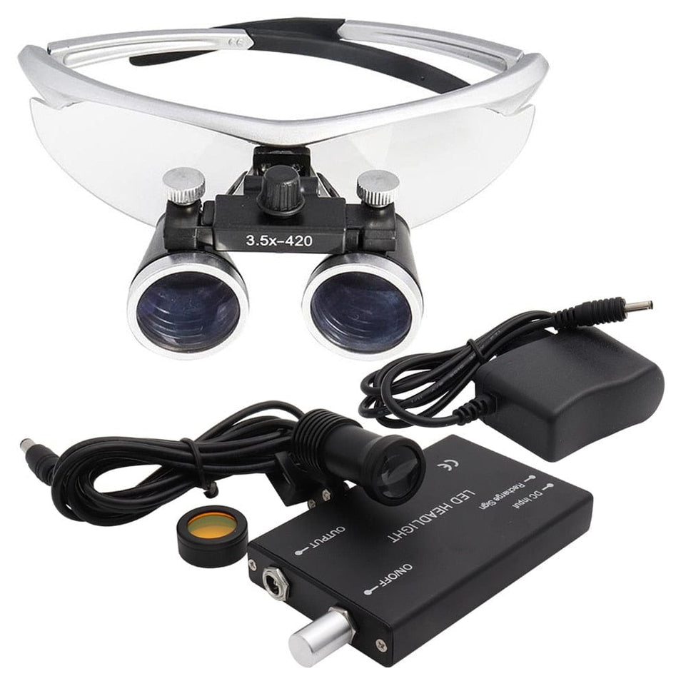 Dental Loupes Magnifier Lab Medical Magnification Binocular 2.5/3.5x420 Headlight Headlamp 5W Cloth Case