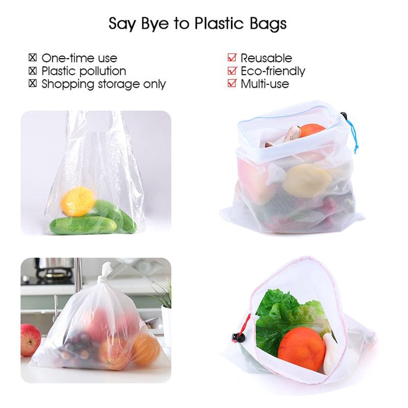 5pcs Colorful Reusable Fruit Vegetable Bags Net Bag Produce Washable Mesh Bags Kitchen Storage Bags Toys Sundries - Wowza