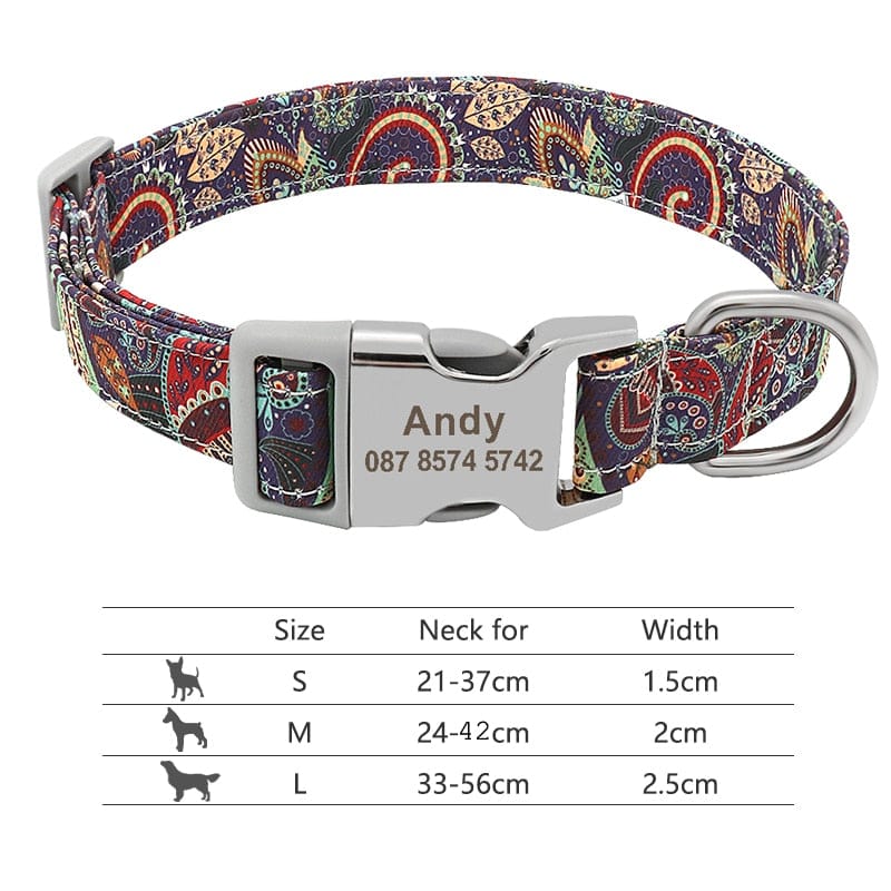 Customized Printed Pet Collar Nylon Dog Collar Personalized Free Engraved Puppy ID Name Collar for Small Medium Large Dogs Pug - Wowza