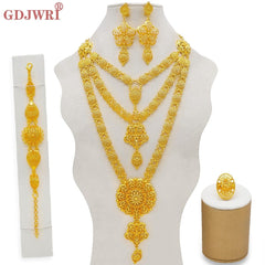 Dubai Jewelry Sets Gold Color Necklace & Earring Set For Women African France Wedding Party Jewelery Ethiopia Bridal Gifts