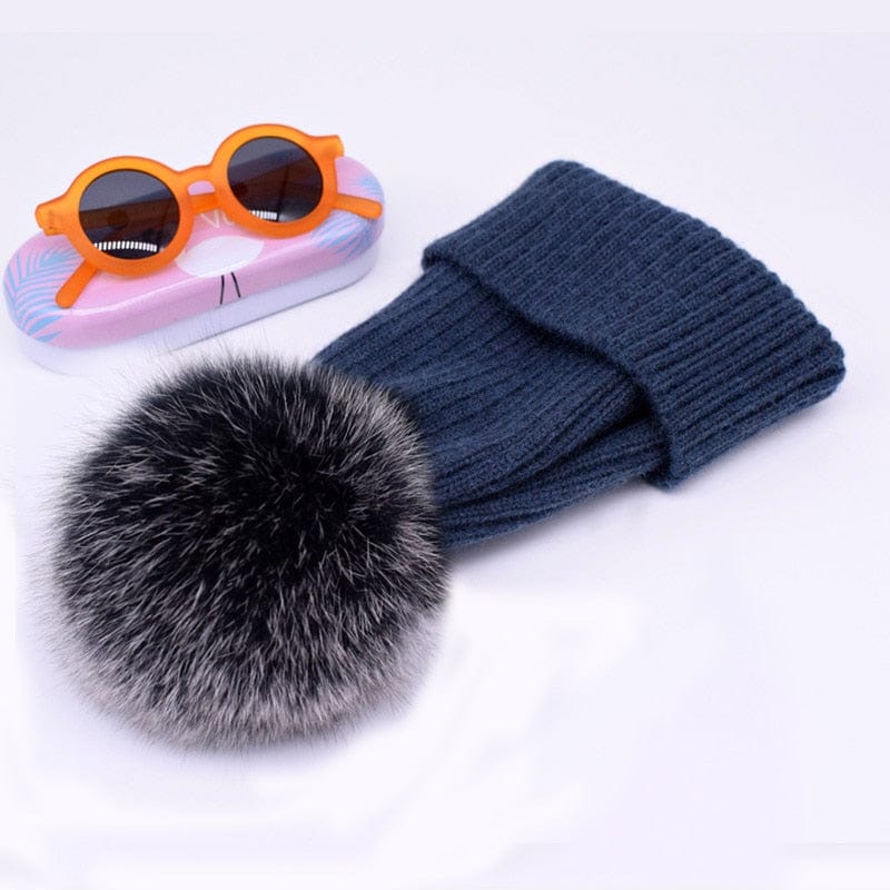 2022 New winter hat luxury quality Fox fur pompom hats beanie High quality Girls women bonnet winter hats for women