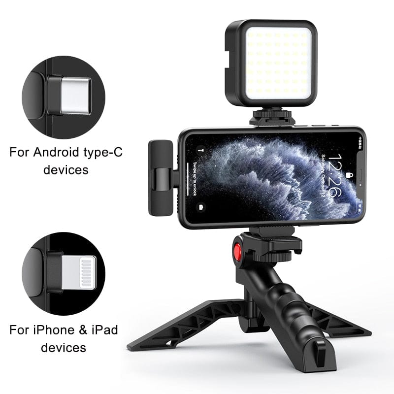 MAMEN Vlogging Kit Equipment Phone Tripod with 2.4G Wireless Lavalier Microphone for iPhone Android Smartphone Tablet SLR Camera