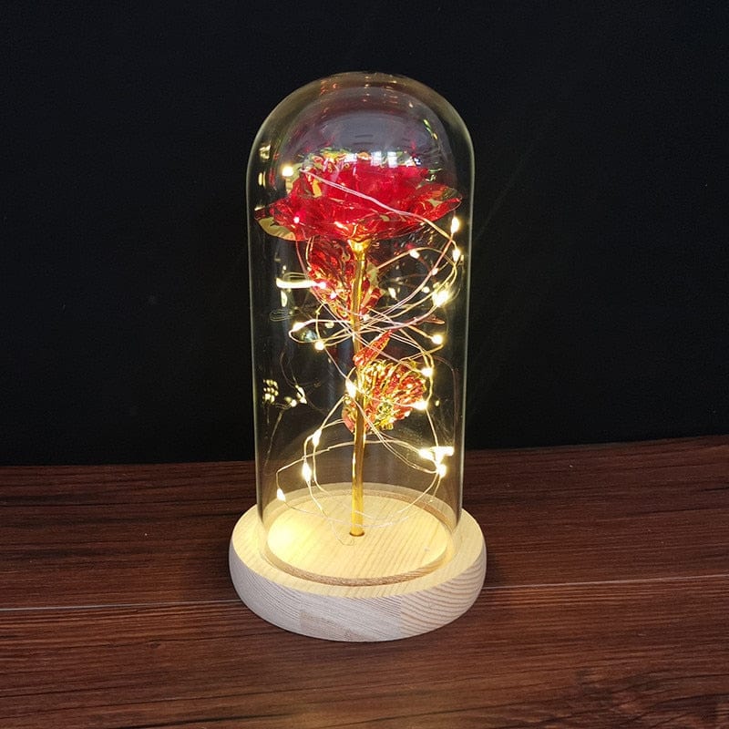 LED Enchanted Galaxy Rose Eternal 24K Gold Foil Flower with String Lights In Dome for Home Decor Christmas Valentine's Day Gift