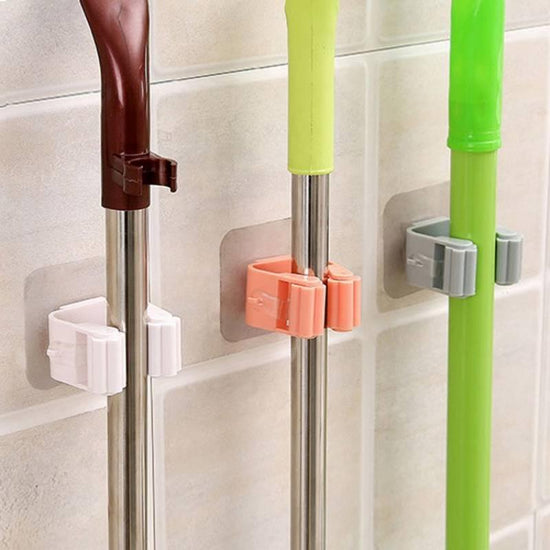 Adhesive Multi-Purpose Hooks Wall Mounted Mop Organizer Holder RackBrush Broom Hanger Hook Kitchen Bathroom Strong Hooks - Wowza