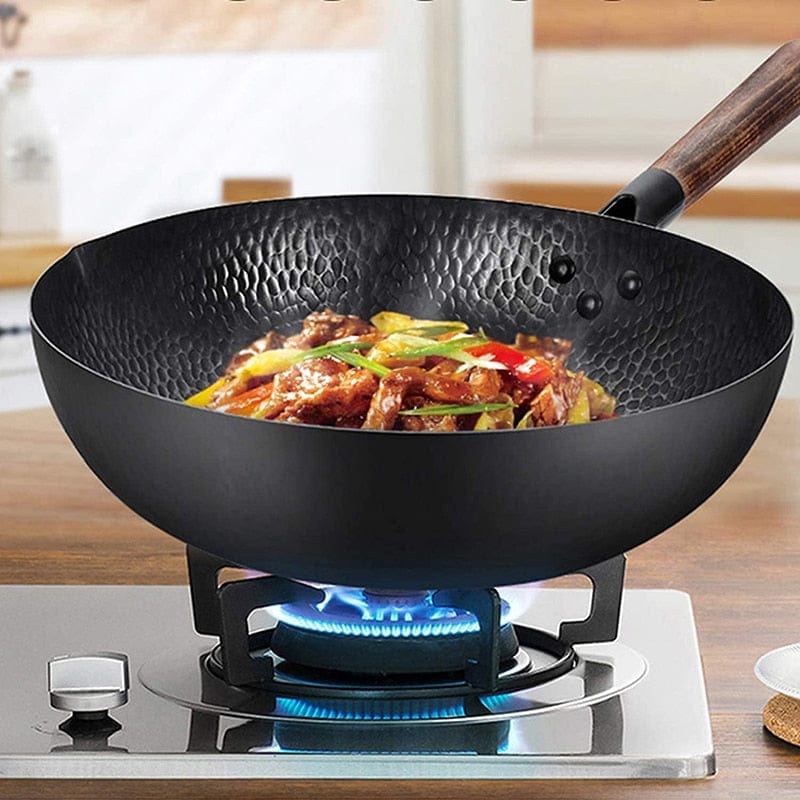 High Quality Iron Wok Traditional Handmade Iron Wok Non-stick Pan Non-coating Gas Cooker Cookware - Wowza