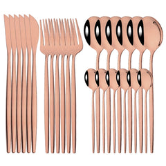 24Pcs Mirror Gold Dinnerware Cutlery Set Stainless Steel Tableware Set Knife Fork Coffee Spoon Party Flatware Silverware Set - Wowza