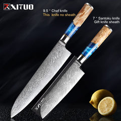 XITUO Kitchen Knives-Set Damascus Steel Chef Knife Cleaver Paring Utility Bread Knife Cooking Tool Blue Resin Handle 1-6Pcs/Set - Wowza