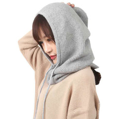 Women Winter Beanie Hat Cashmere Female Knitted Hooded Scarf Balaclava for Women Windproof Warm Wool Cap