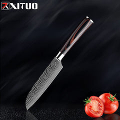 XITUO Chef Bread Eviscerate Sliced Fruit Chinese Japanese Kitchen Knife Sharp Utility santoku Complete Damascus Pattern Cooking - Wowza