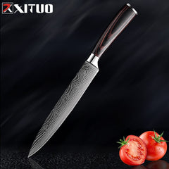 XITUO Chef Bread Eviscerate Sliced Fruit Chinese Japanese Kitchen Knife Sharp Utility santoku Complete Damascus Pattern Cooking - Wowza