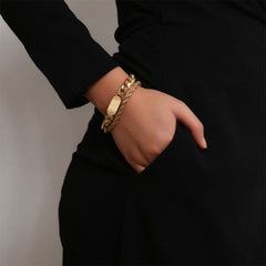 New Gold Plated Curb Cuban Chain Bracelets & Bangles For Women Stainless Steel Thick Link Chain Bracelets Fashion Jewelry