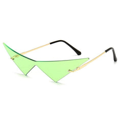 SO&EI Oversized Triangle One Piece Women Sunglasses Vintage Rimless Clear Ocean Lens Eyewear Fashion Men Cat Eye Sun Glasses