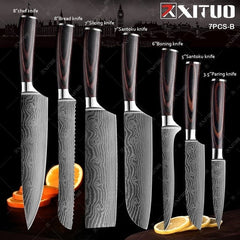 XITUO Chef Bread Eviscerate Sliced Fruit Chinese Japanese Kitchen Knife Sharp Utility santoku Complete Damascus Pattern Cooking - Wowza