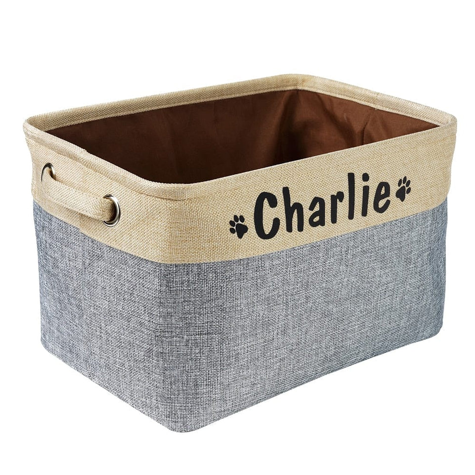 Personalized Pet Dog Toy Storage Basket Dog Canvas Bag Foldable Pet Toys Linen Storage Box Bins Dog Accessories Pet Supplies - Wowza