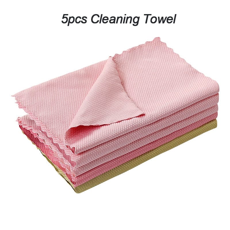 5Pcs Kitchen Cleaning Towel Anti-Grease Wiping Rags Absorbable Fish Scale Wipe Cloth Glass Window Dish Cleaning Cloth