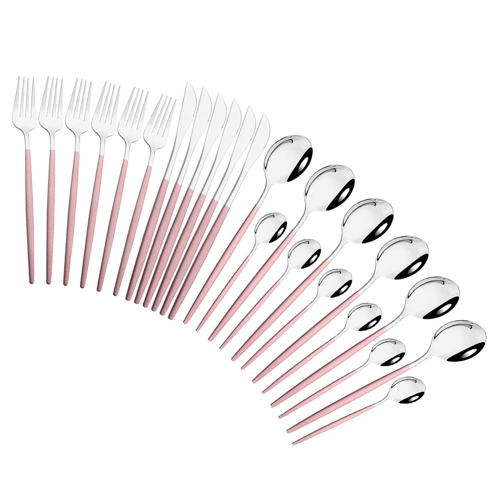 Pink Gold Cutlery Set Stainless Steel Dinnerware Set 24Pcs Knives Forks Coffee Spoons Flatware Set Kitchen Dinner Tableware Set - Wowza