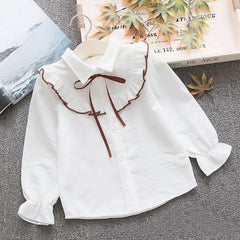 New Spring Summer 2022 Cotton Blouse for Big Girls Striped Clothes Children Long Sleeve School Girl Shirt Kids Tops 2-8 Years