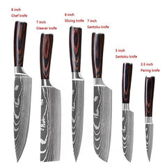 3/4/5/6/8/9Pcs/set Stainless Steel Damascus Pattern Chef Knives Set Kitchen Knife Set Butcher Boning Knife Vegetable Knives - Wowza