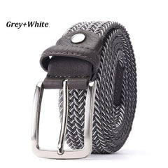 Belt Elastic For Men Leather Top Tip Male Military Tactical Strap Canvas Stretch Braided Waist Belts 1-3/8" Wide